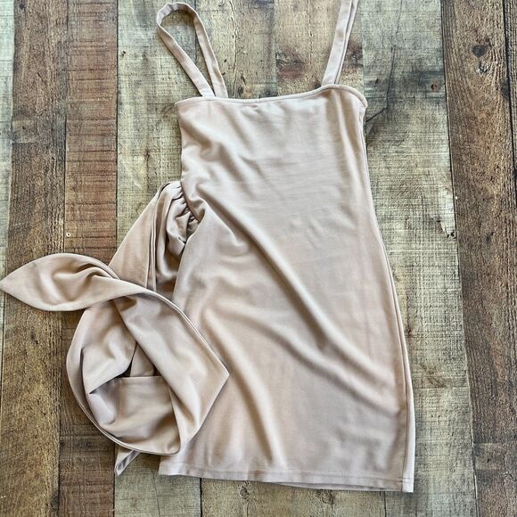 Lovers + Friends Meridith Nude Mini Bodycon Dress XS Side Tie Stretch - Picture 5 of 8